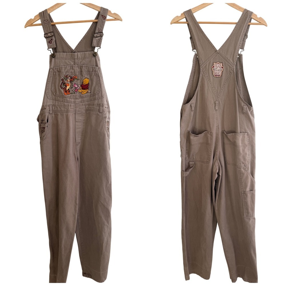 Disney Catalog Vintage Winnie The Pooh Embroidered Overalls Tan Brown Women S